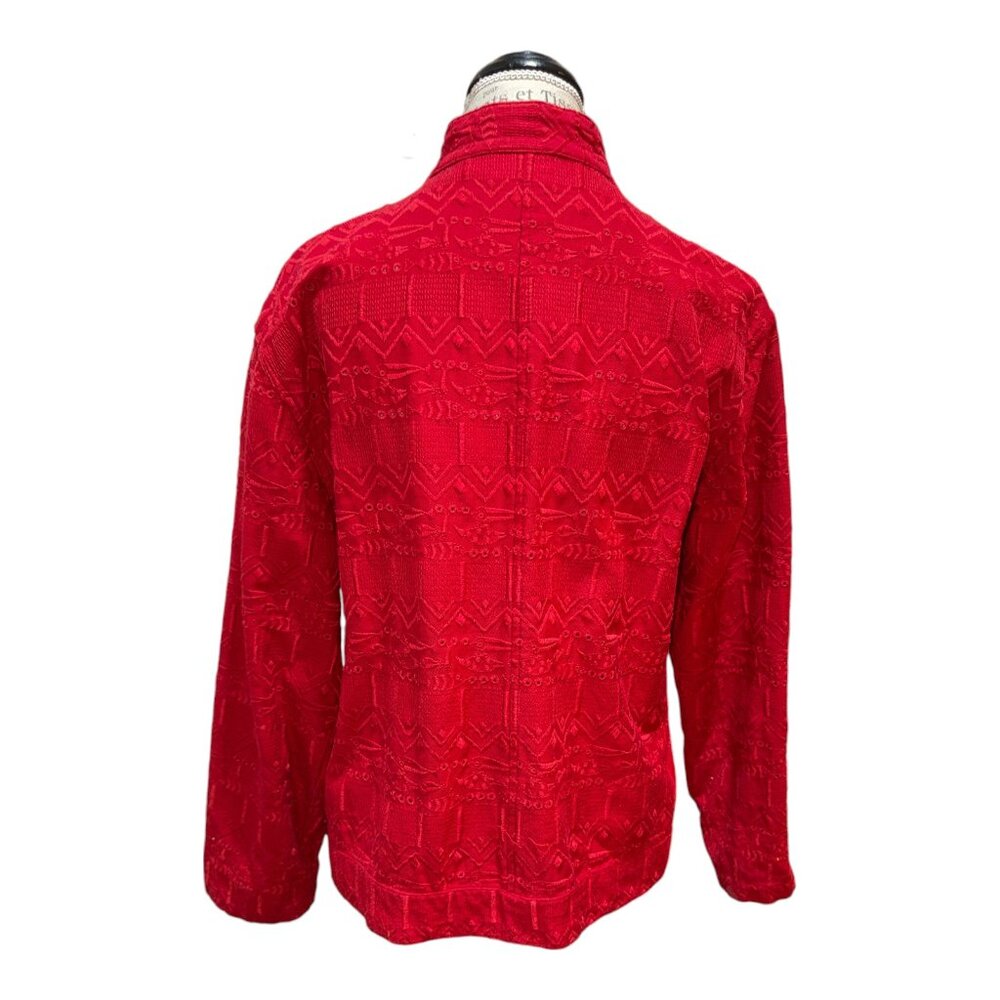 Chico's Design Sz 3 (XL) Red Embroidered 6-Button Long Sleeve Jacket w Islets - Picture 3 of 10